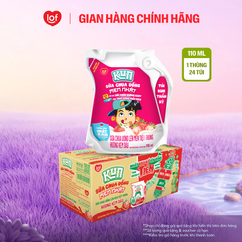 Sữa chua uống KUN vị dâu thùng 24 túi x 110ml