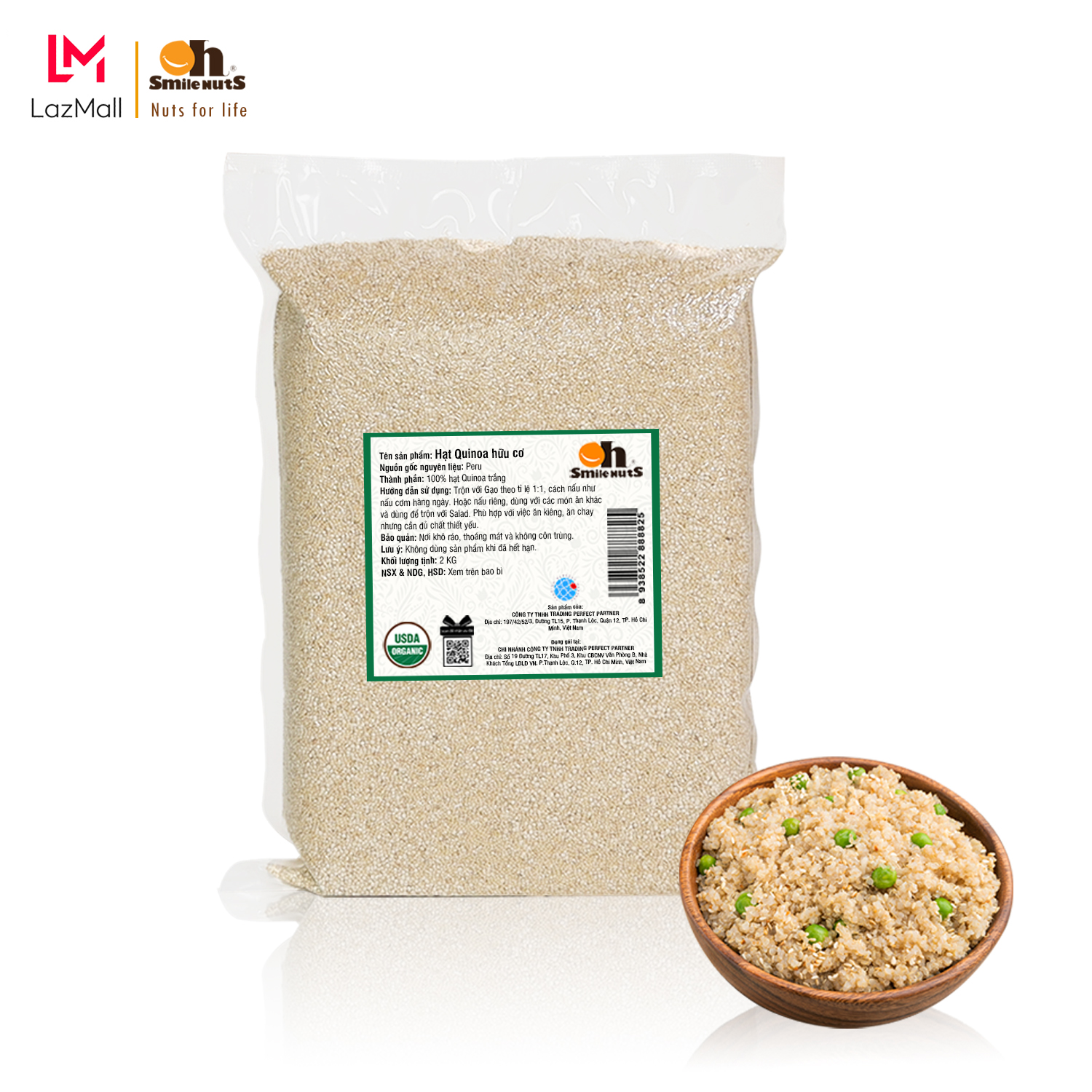 Hạt Quinoa Trắng Hữu Cơ Smile Nuts - Nhập khẩu từ Peru