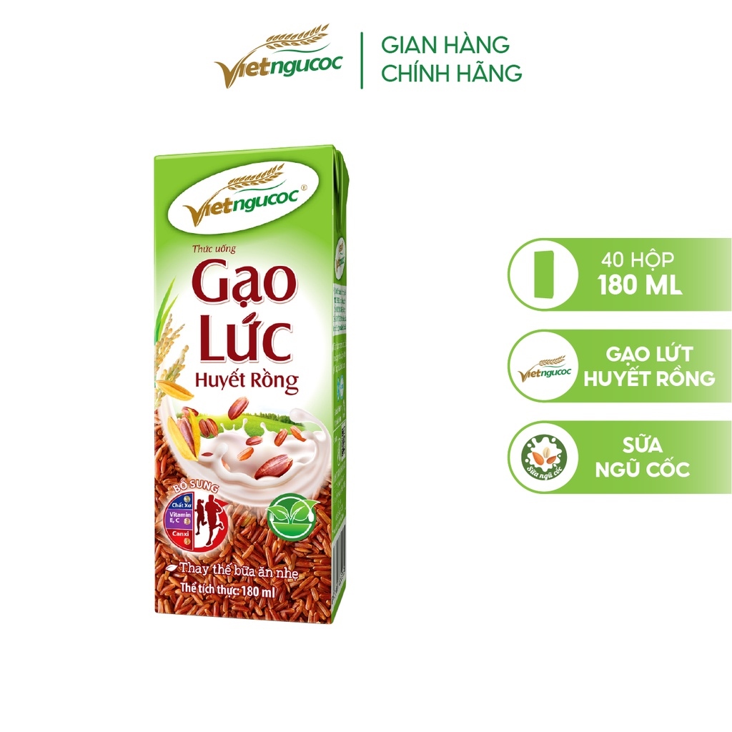 [nóng] Thùng 40 hộp sữa Gạo lức huyết rồng Việt Ngũ Cốc 180ml/hộp