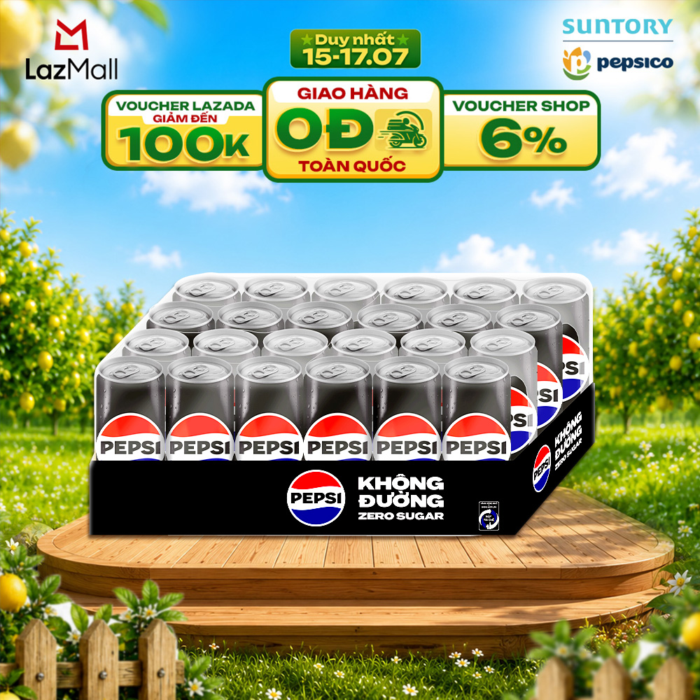 [SALE 15.7] Thùng 24 Lon Nước Uống Có Gaz Pepsi Không Calo, Không Đường (320ml/lon)