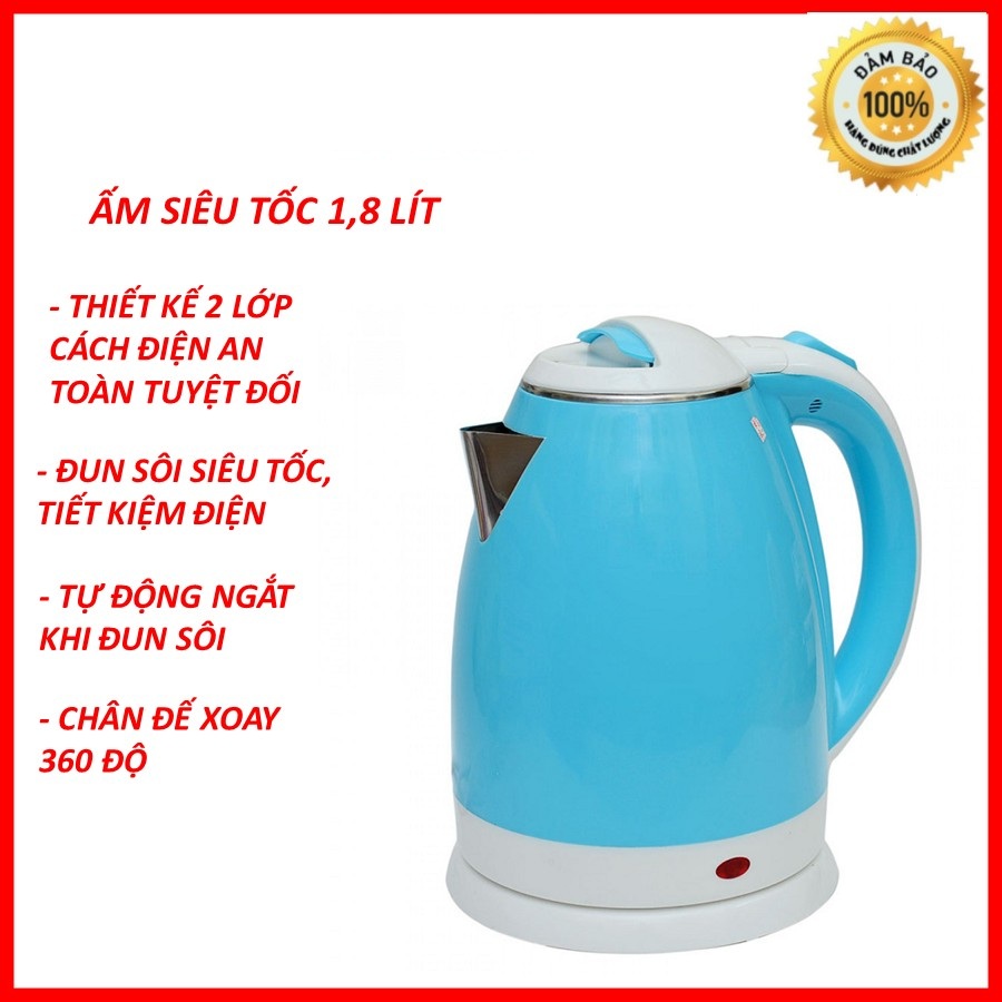 Ấm đun nước siêu tốc màu 2 lớp cách nhiệt 1.8L - Ấm siêu tốc màu 2 lớp cách nhiệt 1,8L - nồi siêu tốc- ấm siêu tốc