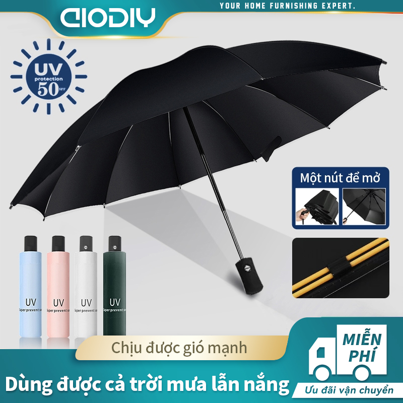 AIODIY Dù gấp gọn tự động - Phiên bản lớn, dày & chắc chắn - Dùng được cả trời mưa và nắng