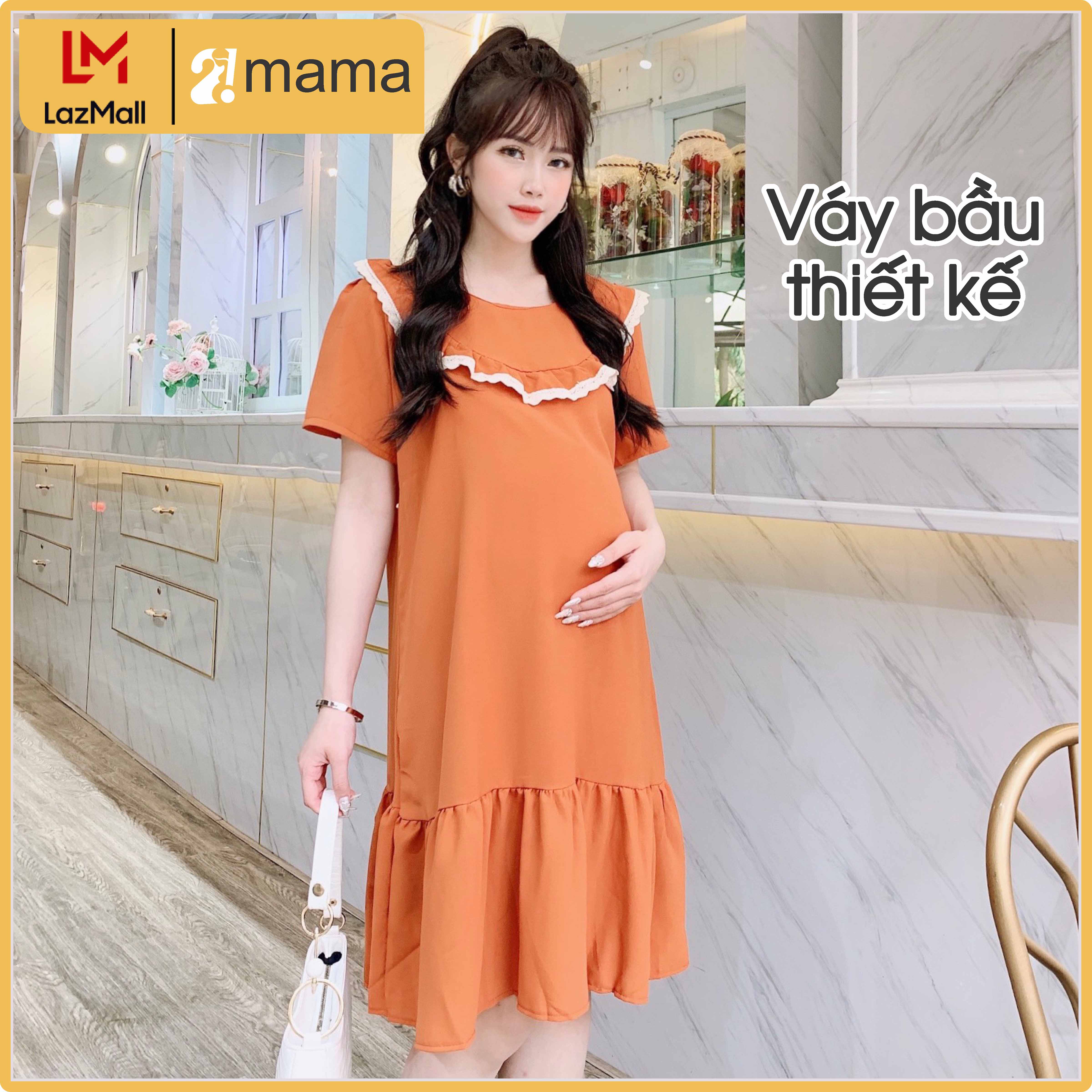 Đầm bầu dự tiệc 2MAMA dáng suông đuôi cá phối ren V67