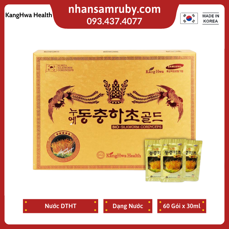 [HCM] Nước Tinh Chất Đông Trùng Hạ Thảo Hàn Quốc Kanghwa Hộp Gỗ Vàng 60 gói - Tăng cường sinh lý nam, nữ - Date 2026