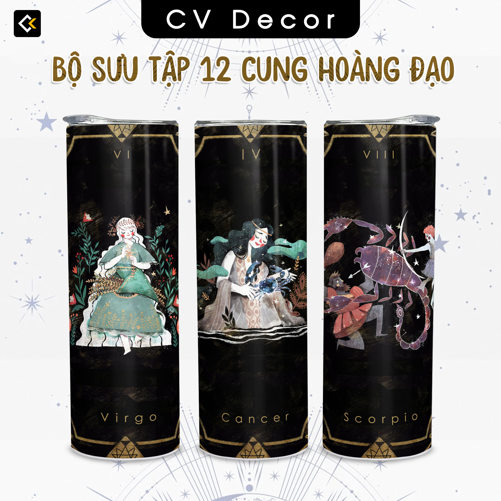 Bình giữ nhiệt 12 cung hoàng đạo - Cốc giữ nhiệt 12 cung hoàng đạo - Bình nước giữ nhiệt 2 lớp thép không gỉ SUS 304 12 cung hoàng đạo - 600ml
