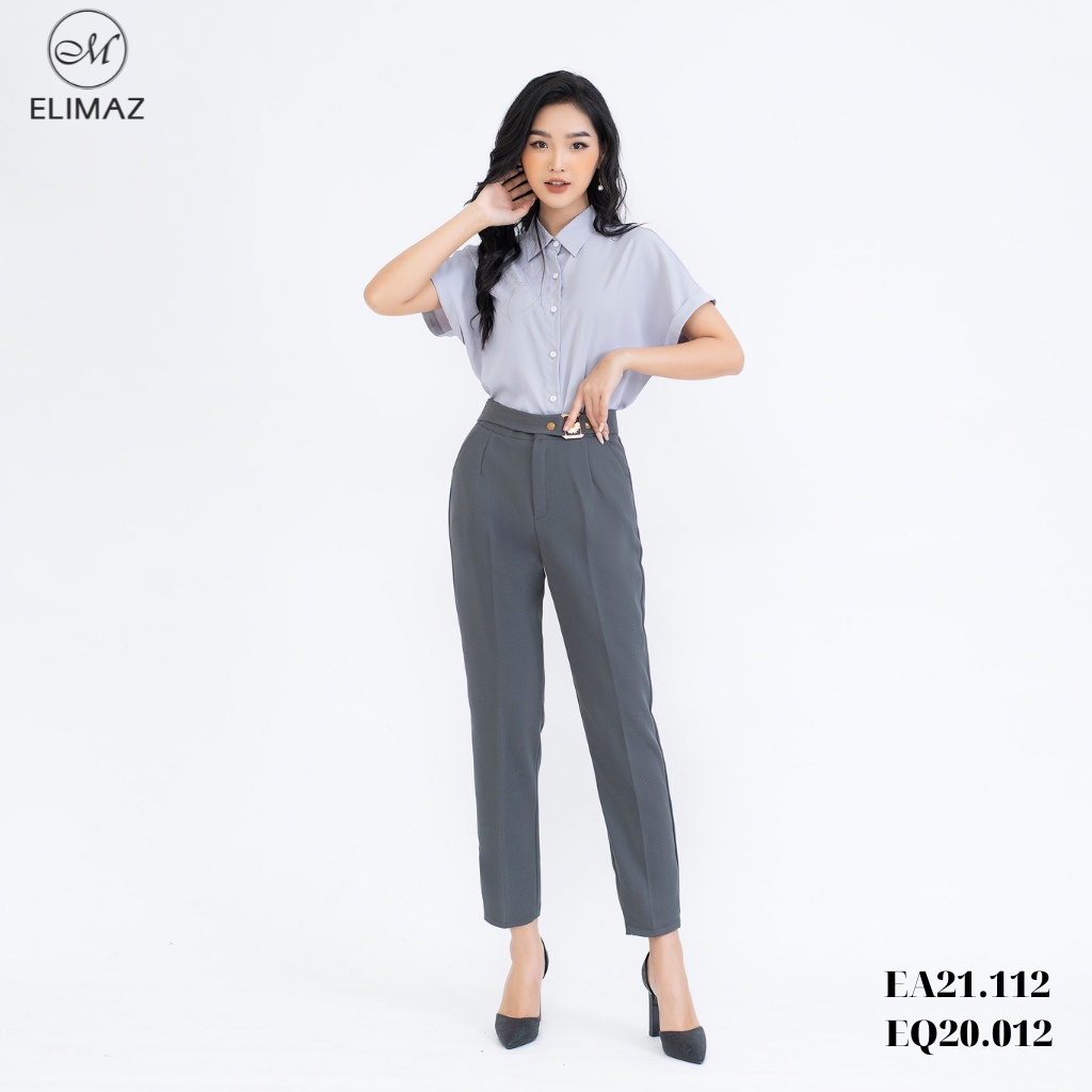 [Thiết kế mới 2021] Quần Tây Âu Nữ Công Sở Lưng Cao Elimaz, dáng baggy nhẹ, trang trí đai hoa cúc sang trọng EQ20.012