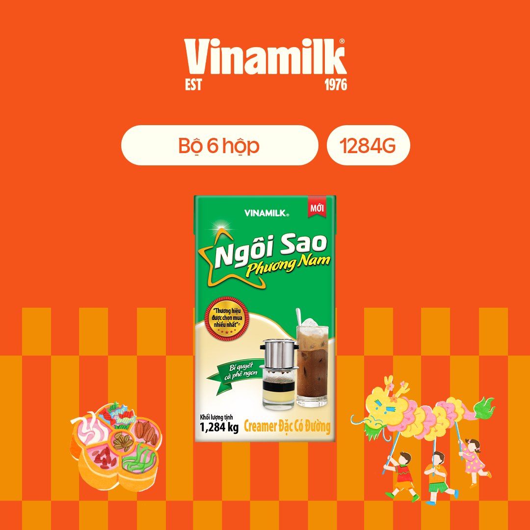 Bộ 6 hộp Creamer sữa đặc Ngôi Sao Phương Nam xanh lá - Hộp giấy 1284g