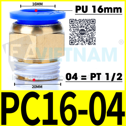 10 đầu nối khí nén nhanh PC 16 - 04 dây hơi 16mm ren ngoài 21mm (10 pcs) PC16-04