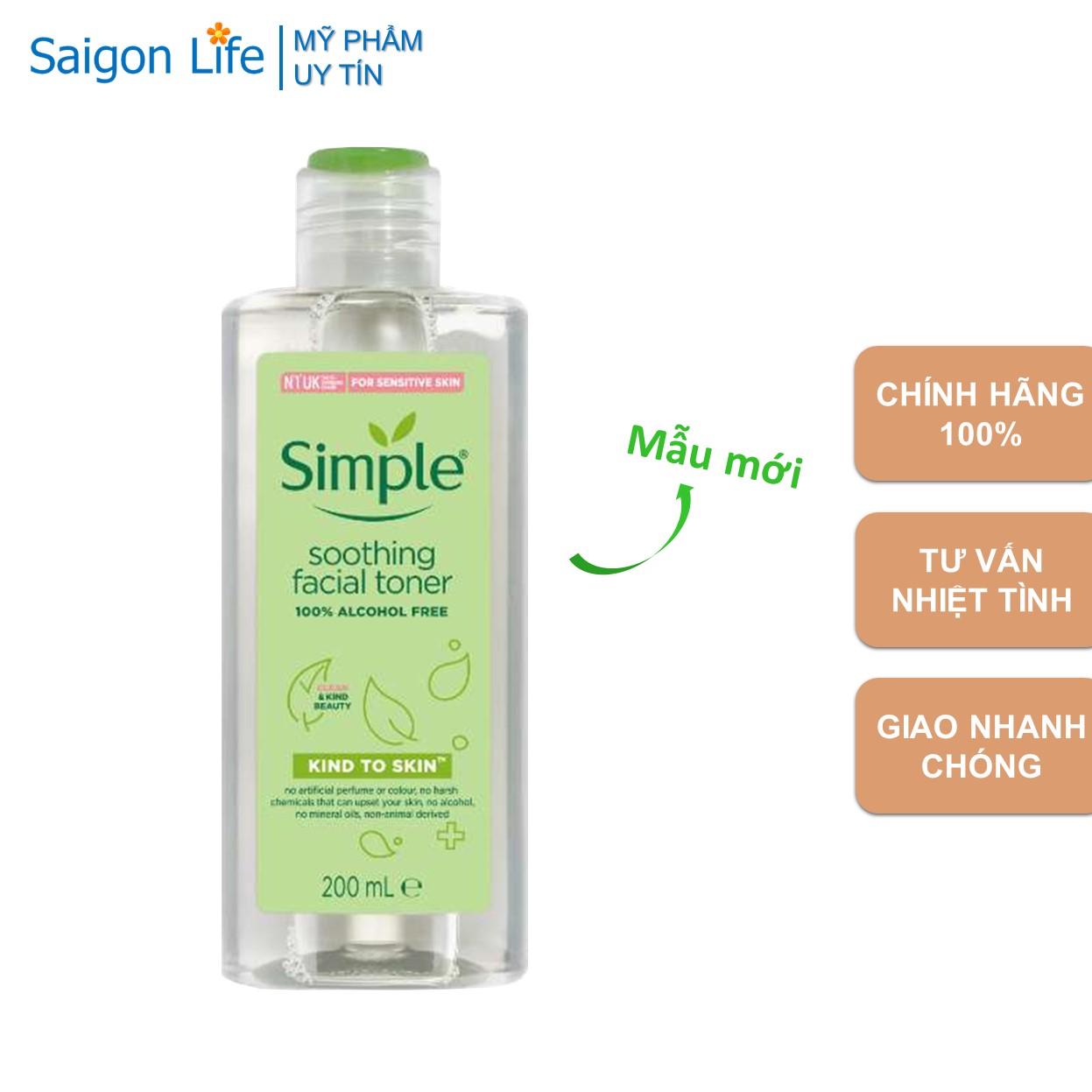 Nước hoa hồng Simple Kind To Skin Soothing Facial Toner 200ml (Mẫu mới 2020)