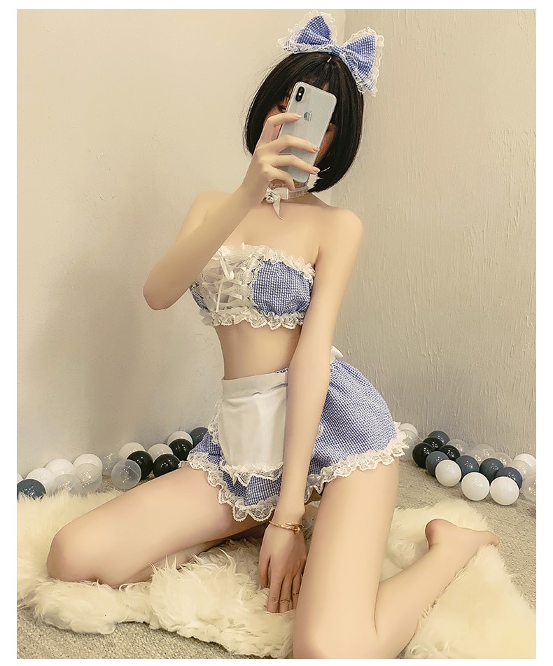Đồ ngủ gợi cảm Cosplay giúp việc tạp dề caro