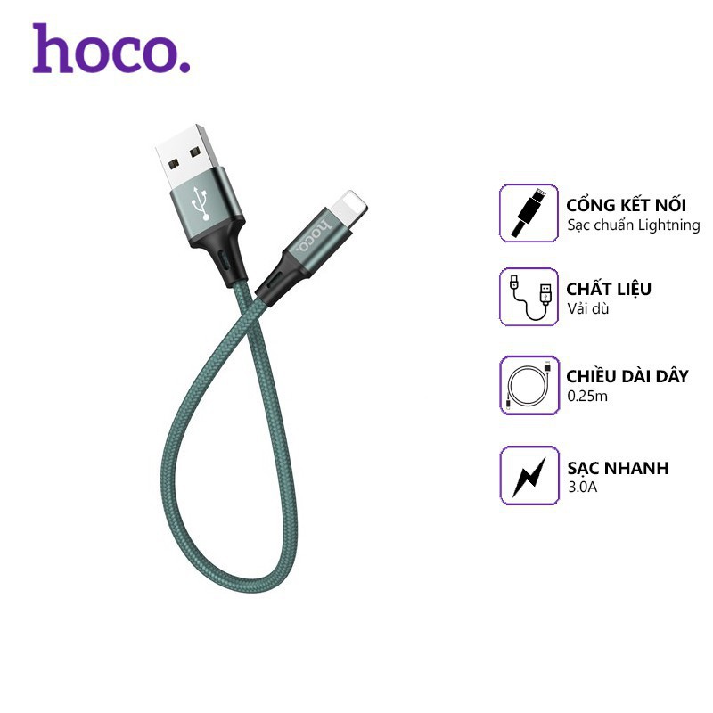 [HCM]Cáp sạc ngắn lightning Hoco DU10 25cm dòng iphone cho pin dự phòng chính hãng BH 12 tháng [Cực tốt]