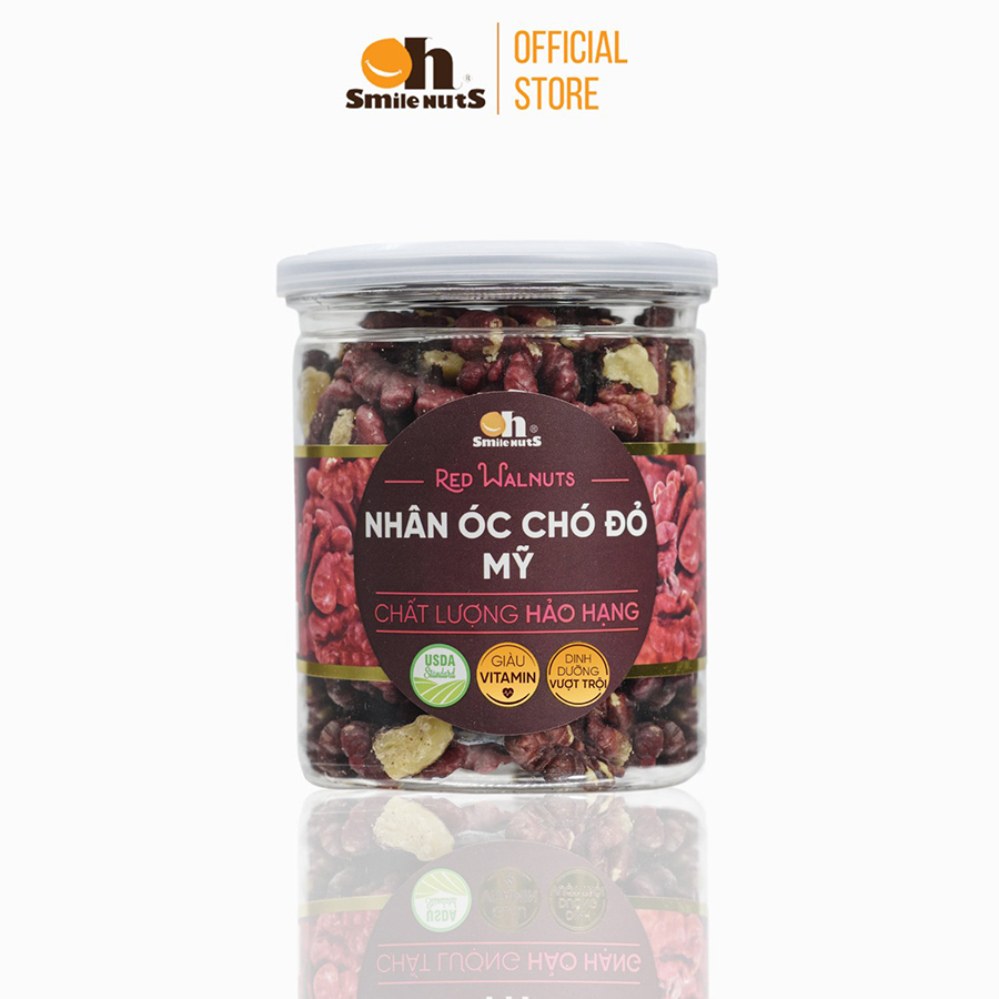 Nhân Óc Chó Đỏ Mỹ Oh Smilenuts hủ 215g _ Hạt Óc Chó đỏ tách vỏ sấy chín hàng mới, nhân to, dày và đảm bảo không hôi dầu