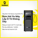 Máy Bơm Hơi Xe Máy Lốp Ô Tô Không Dây Baseus Máy nén khí di động cho ô tô Xe máy đạp Máy bơm lốp điện với màn hình kỹ thuật