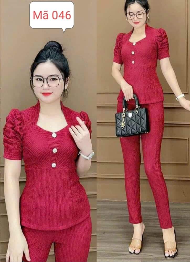 Sét bộ thun nhật quần dài phối nút quần ống nhỏ siêu xinh