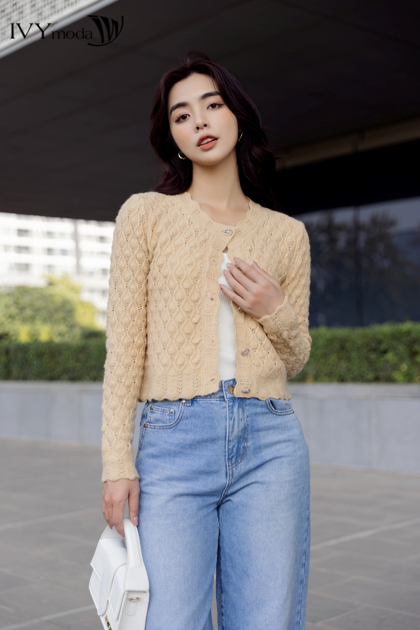 Áo khoác len ngang hông nữ ivy moda ms 77b8035