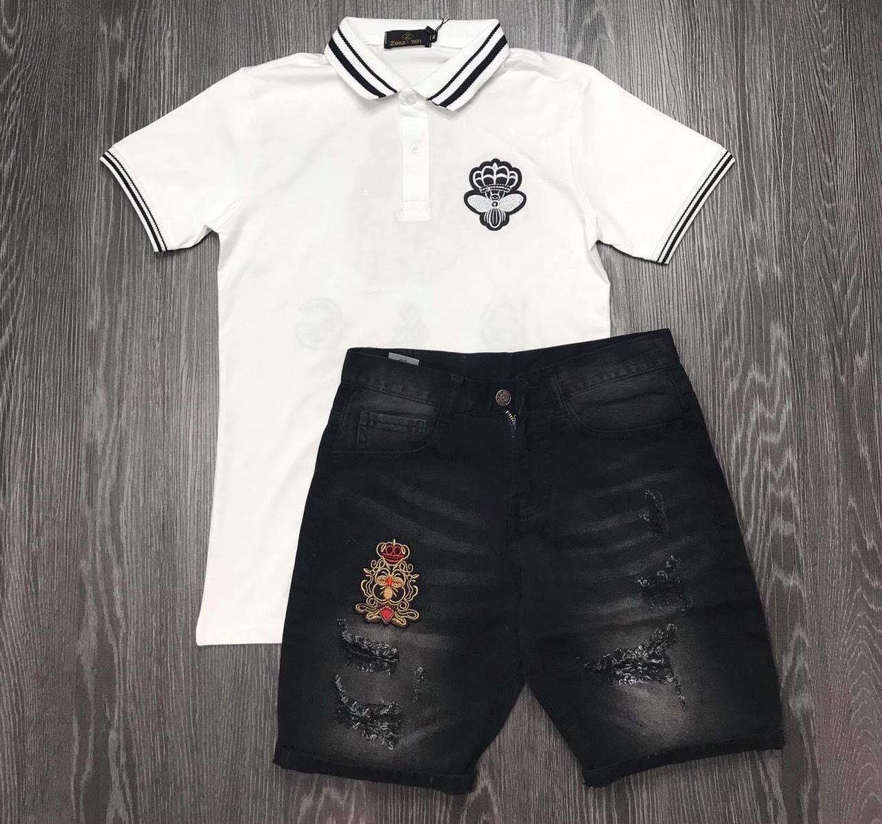 Quần short jean nam thêu logo thời trang cao cấp hàng shop