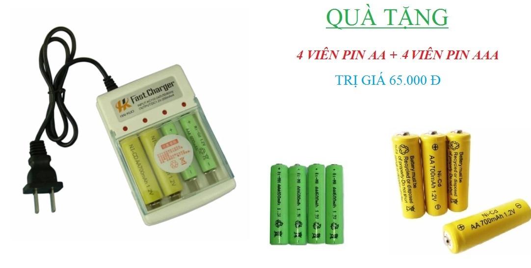 Sạc Pin cho Pin Sạc AA, AAA tặng 4 viên AA + 4 viên AAA