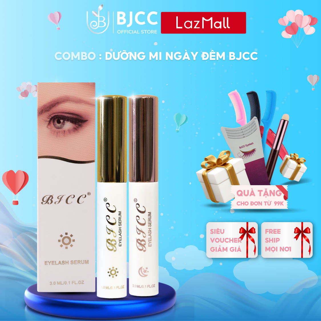 Combo dưỡng mi BJCC kích thích mi mọc dài dày đen cong khỏe hiệu quả chỉ sau 7-10 ngày
