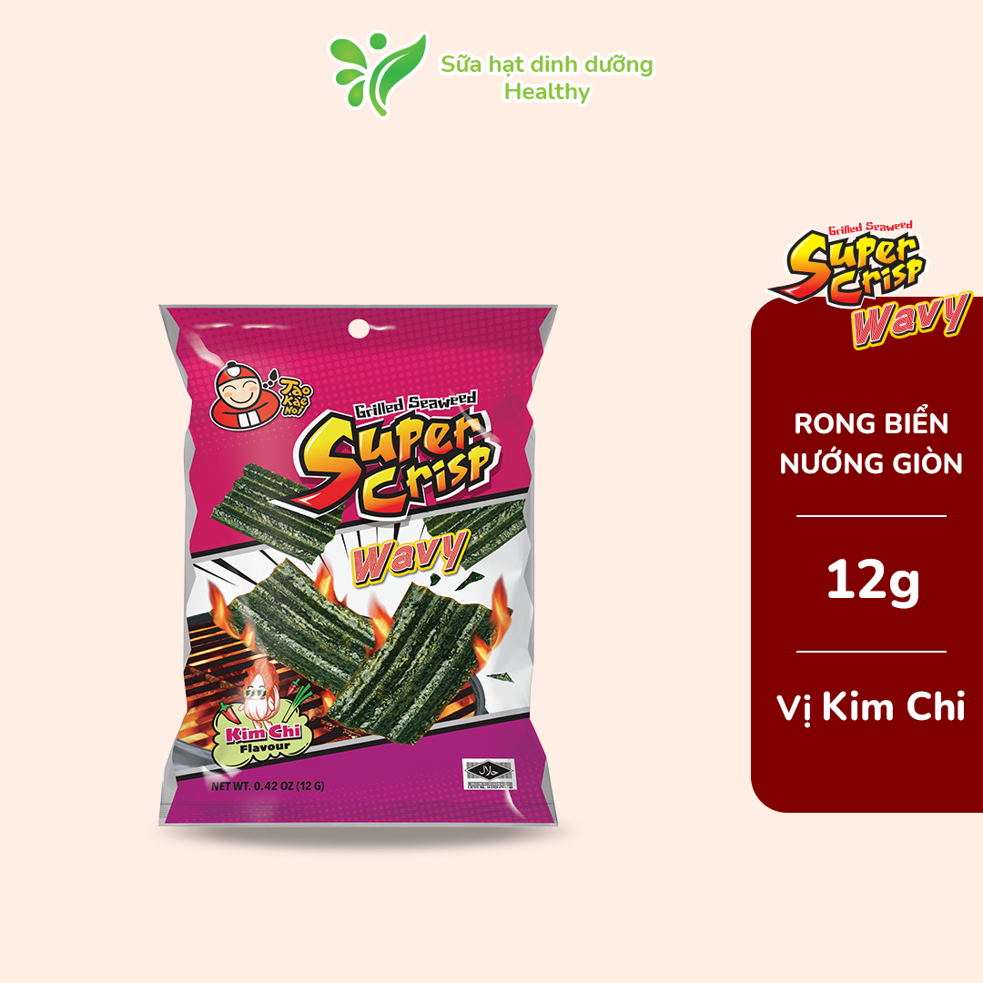 Snack Rong Biển Taokaenoi SUPER CRISP Vị Kim Chi (Gói 12g)