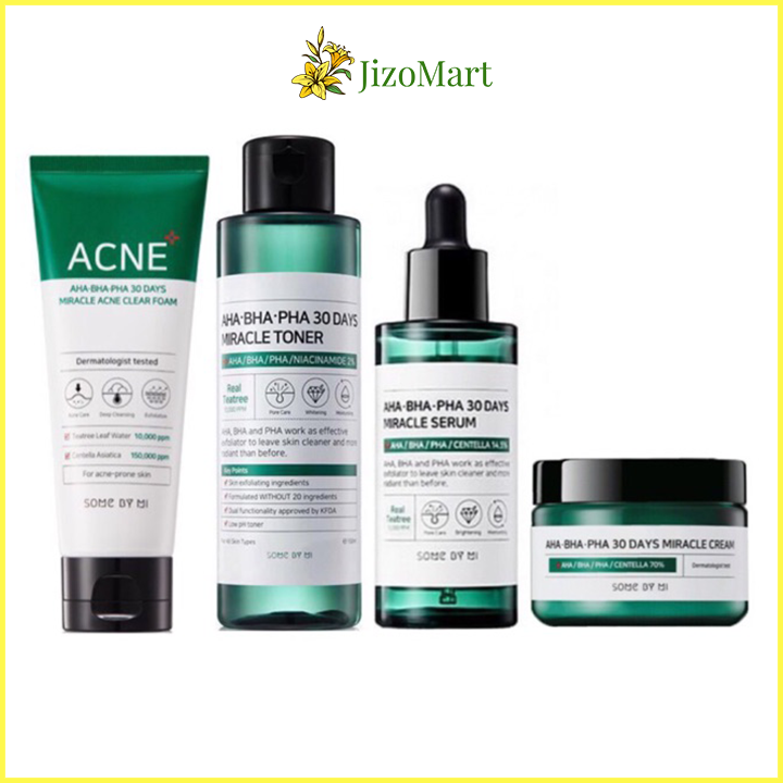 Bộ 4 sản phẩm làm giảm mụn và ngừa thâm some by mi aha-bha-pha 30 days miracle - some by mi chính hãng