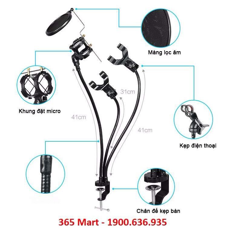 chân kẹp mic, điện thoại, màn lọc chuyên nghiệp