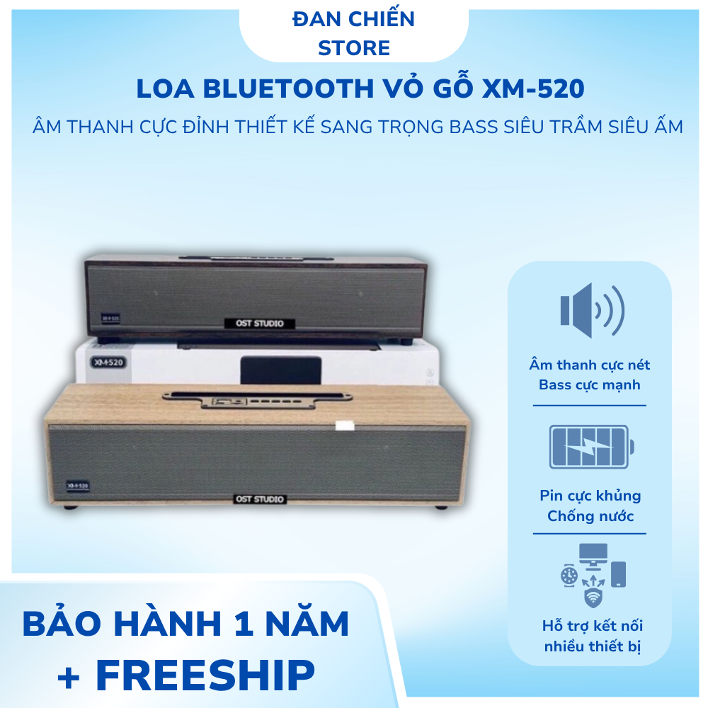 Loa Bluetooth XM-520 Vỏ Gỗ 20W. Loa XM 520 Âm Thanh Cực Đỉnh Thiết Kế Sang Trọng Bass Siêu Trầm Siêu Ấm
