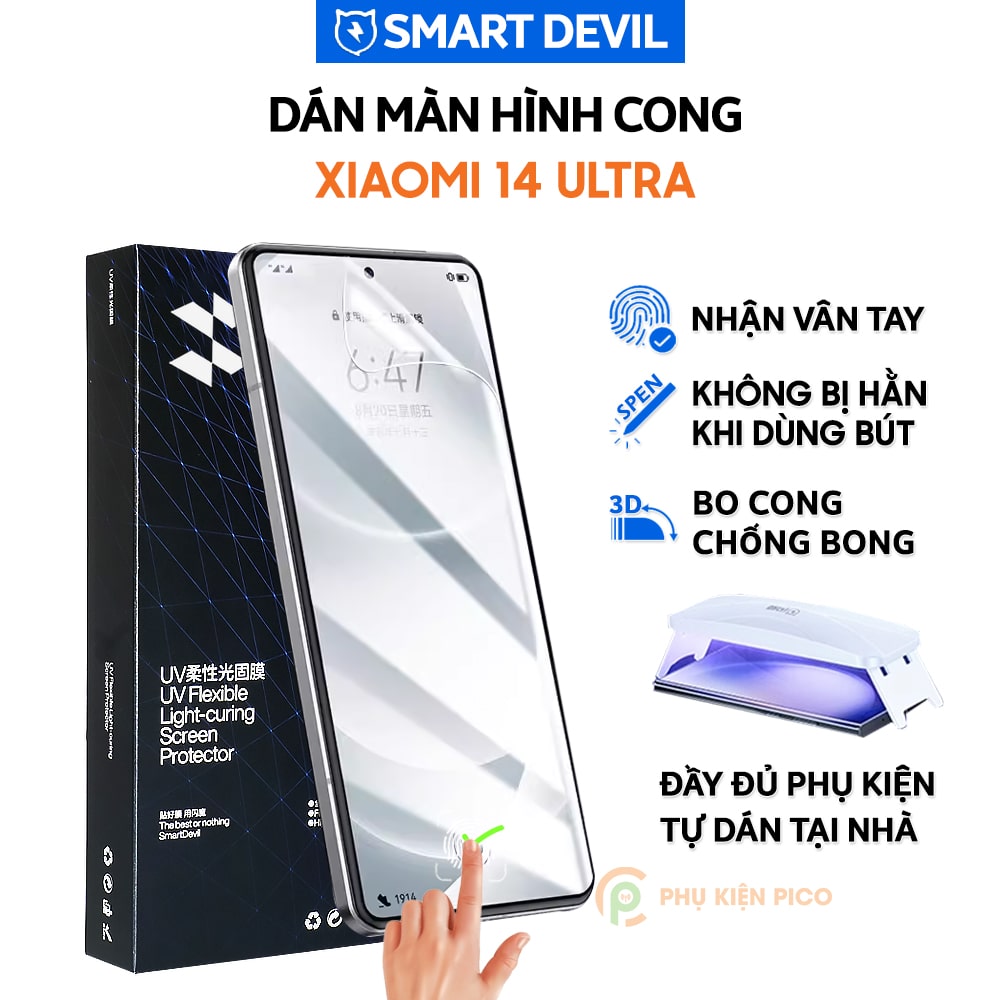 Dán màn hình xiaomi 14 ultra ppf uv smart devil full màn hình dẻo trong suốt - dán ppf uv xiaomi mi 14 ultra