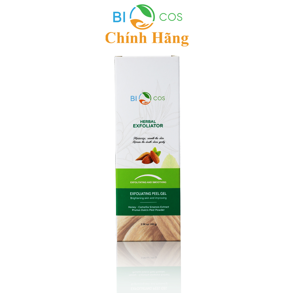 Gel sạch tế bào chết thảo mộc Biocos, Gel tẩy da chết, Dưỡng ẩm, mềm mịn da, chiết xuất vỏ Hạnh Nhân,trà xanh, mật Ong - SACDEP24H.VN