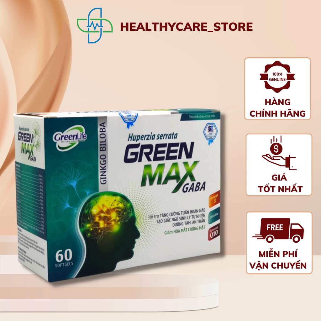 Viên uống bổ não Green Max GABA hộp 60 viên chiết xuất Ginkgo Biloba