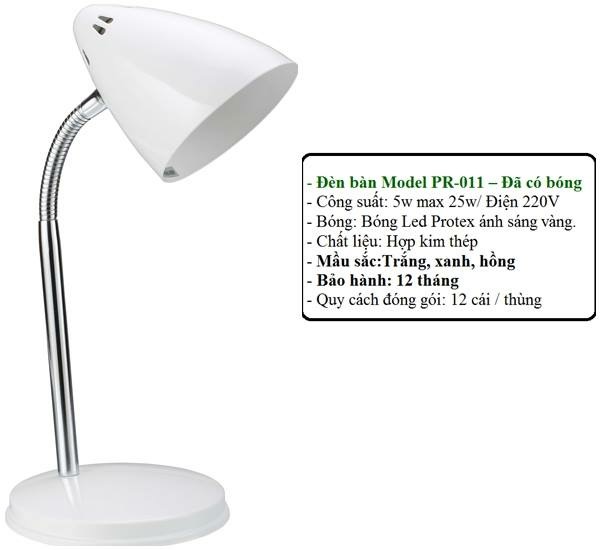 Đèn học chống cận thị Protex Model Pr011 Màu Trắng Có bóng Bảo hành 1 năm