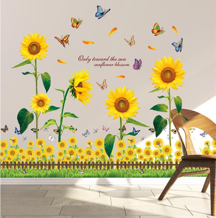 Decal trang trí HOA HƯỚNG DƯƠNG có keo sẵn. Decal in trên chất liệu PVC, có keo sẵn ở mặt sau, chỉ c