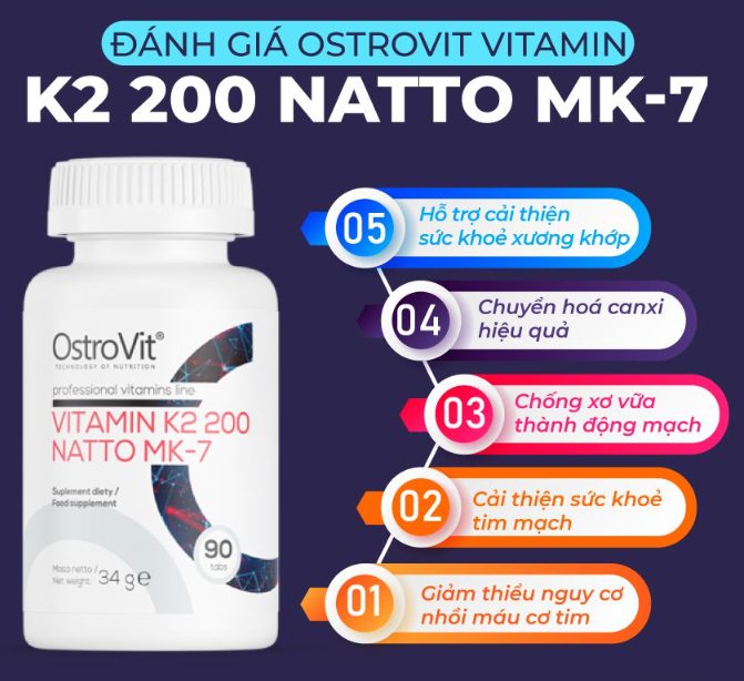 Viên Uống Cải Thiện Xương Khớp Sức Khoẻ Tim Mạch Ostrovit Vitamin K2 200