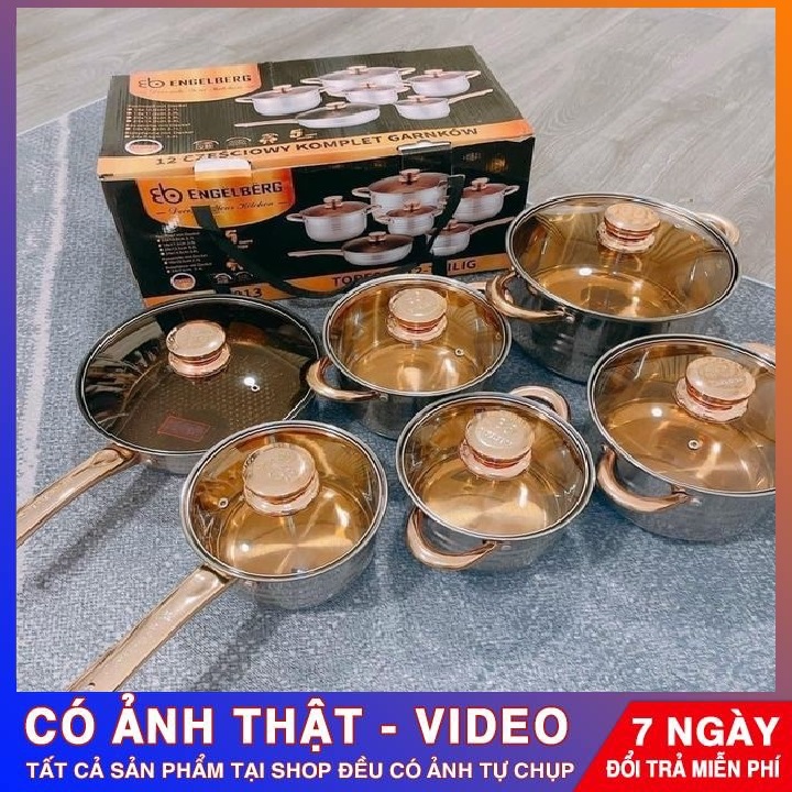 Bộ nồi đức 6 món eb engelberg với 12 chi tiết đáy được thiết kế 5 lớp dùng cho mọi loại bếp
