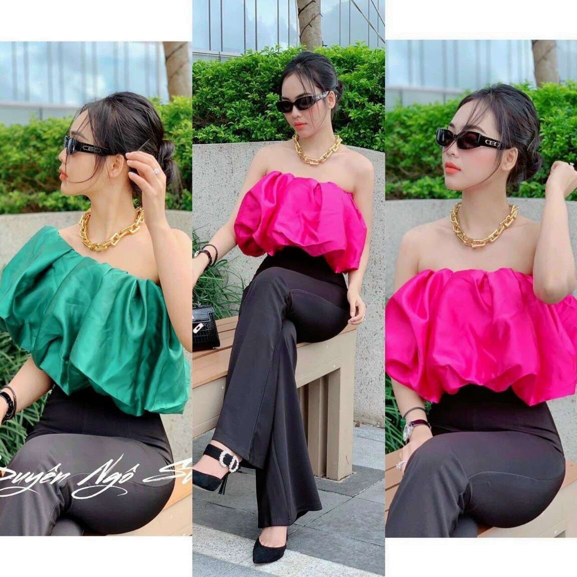 Áo croptop trễ vai 2 lớp - Áo kiểu nữ