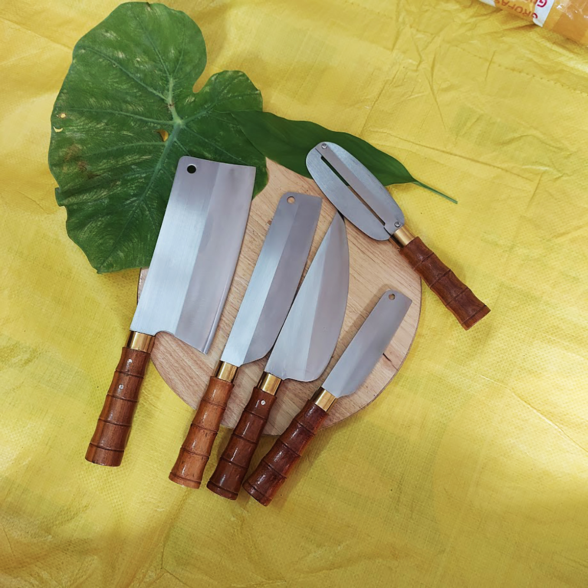 Bộ 5 dao thép trắng không rỉ rèn thủ công làng rèn