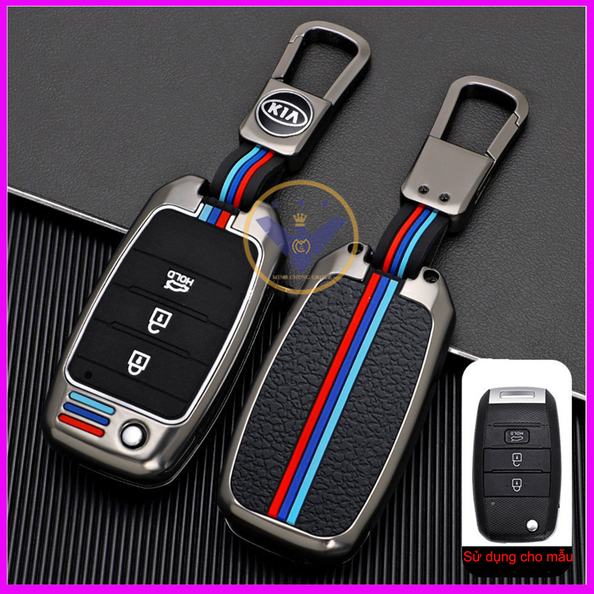 Ốp chìa khóa titan xe Kia Morning, Soluto, Rio, K3, Rondo, Sorento - chìa cơ 3 nút khóa gập kèm móc khóa
