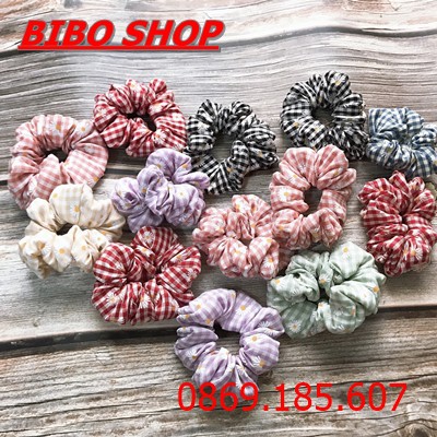 [GIÁ SỐC] Cột Tóc Vải Scrunchies Vải Caro Hoa Cúc Loại Đẹp, Dây Buộc Tóc Vải Caro Hoa Cúc Cho Nữ