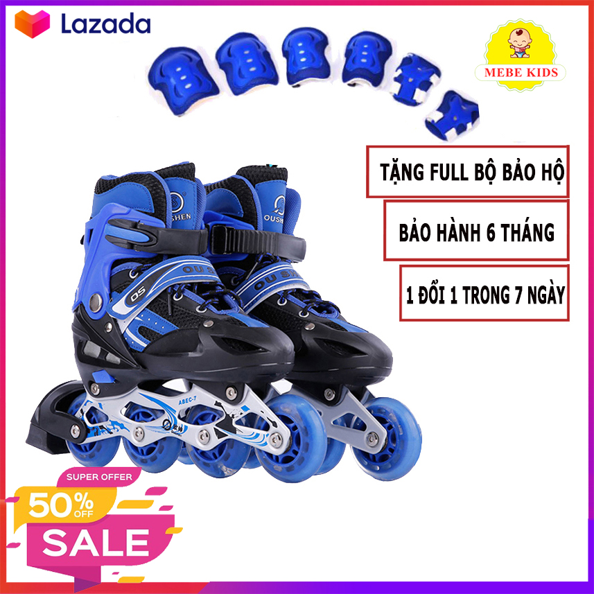 Giày trượt patin bánh phát sáng tặng kèm bảo hộ chân tay , Giày patin cho trẻ em , Phát triển thể chất, Bảo hành 12 tháng