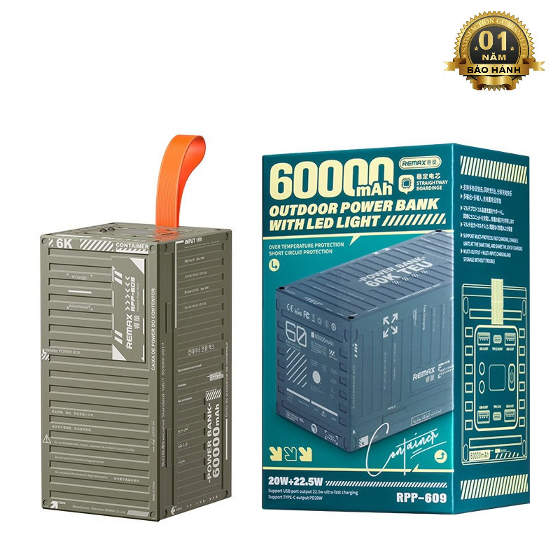 Pin sạc dự phòng sạc nhanh Remax RPP-609 dung lượng 60000mah kiểu Container - hỗ trợ QC 22.5W và PD 20W (màu ngẫu nhiên) Phụ kiện 1986