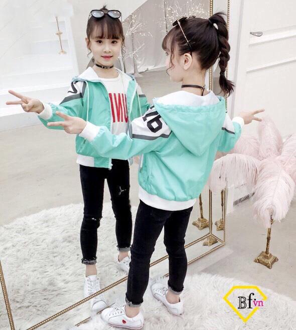 Áo khoác bé gái, áo khoác cotton da cá bé gái lớn 5~12 tuổi