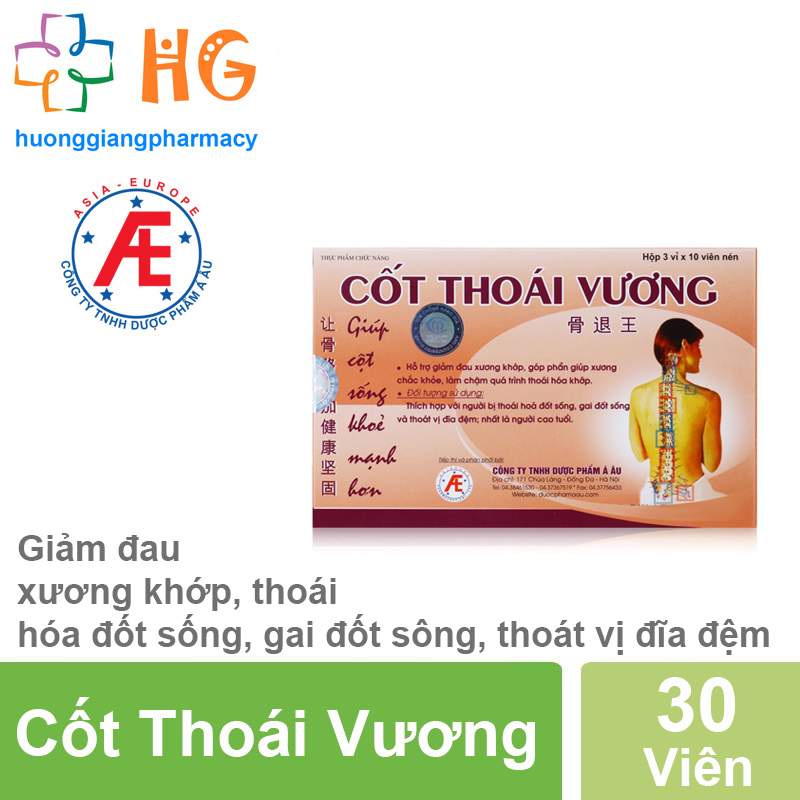 Cốt Thoái Vương Hỗ trợ thoái hóa cột sống Thoát vị đĩa đệm Hộp 30 Viên