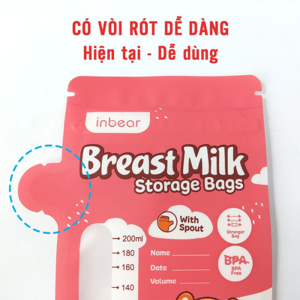 Túi trữ sữa INBEAR 200ml Hộp 20 túi, 50 túi, Có vòi dễ dàng đổ sữa ra