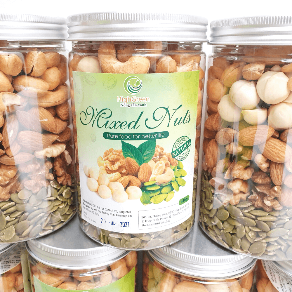 [HCM]Mixed Nuts - Hỗn hợp hạt dinh dưỡng 5 loại hạt: Macca hạnh nhân óc chó hạt điều và bí xanh đã sấy chín tách vỏ 450gr