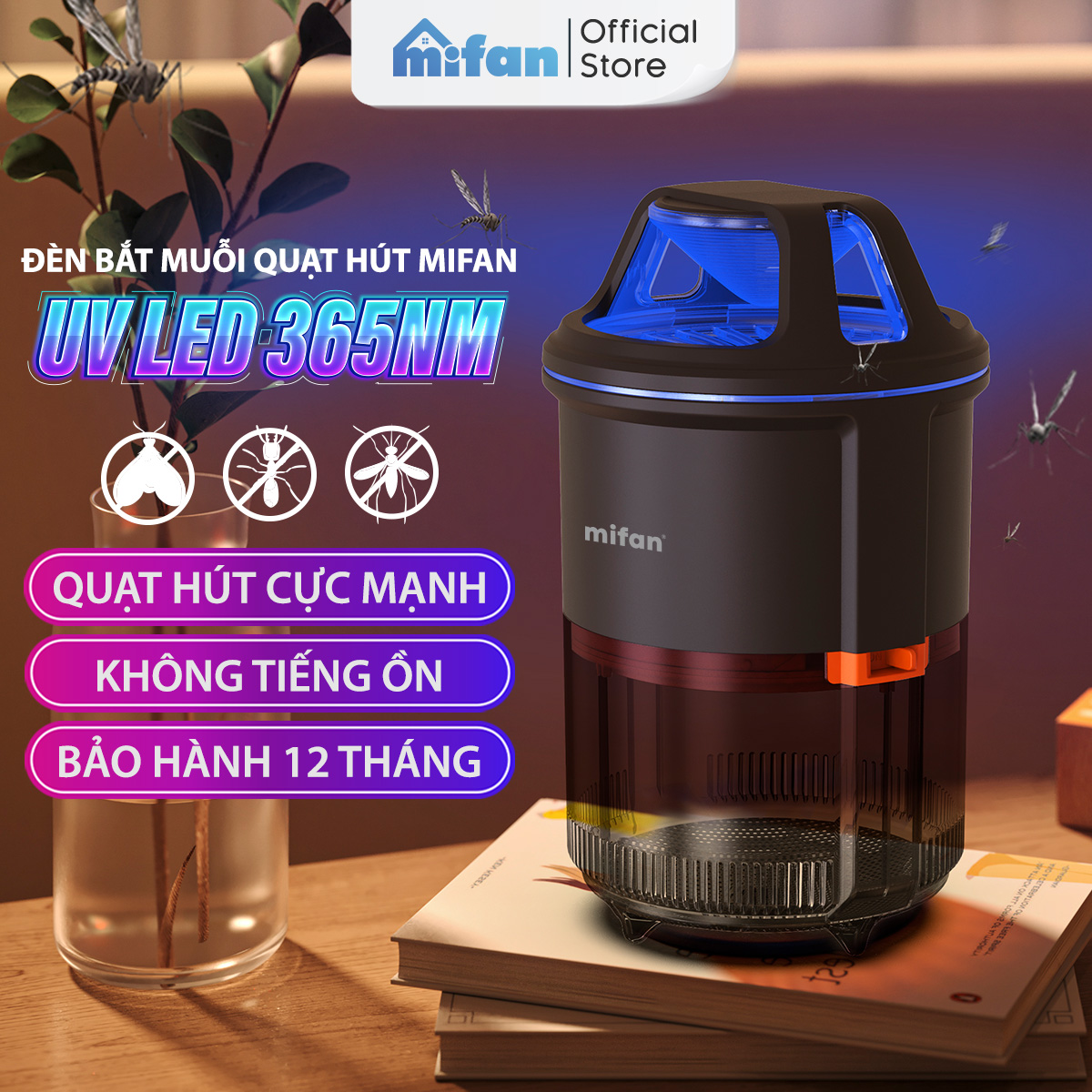  Đèn Bắt Muỗi Thông Minh UV-LED MIFAN - Quạt Hút Siêu Mạnh Êm Ái Không Tiếng Ồn  - Bẫy ruồi bắt bọ diệt côn trùng 