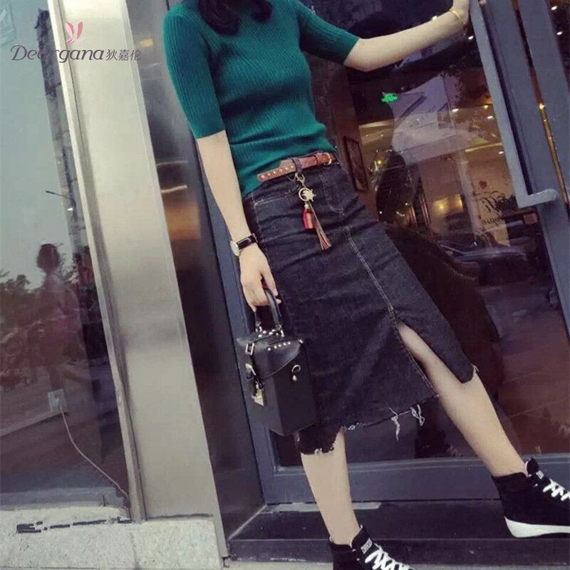 Váy denim dáng chữ a dài vừa phải phiên bản hàn quốc mới mùa xuân và mùa hè váy nữ một bước thon gọn cạp cao ngoại cỡ