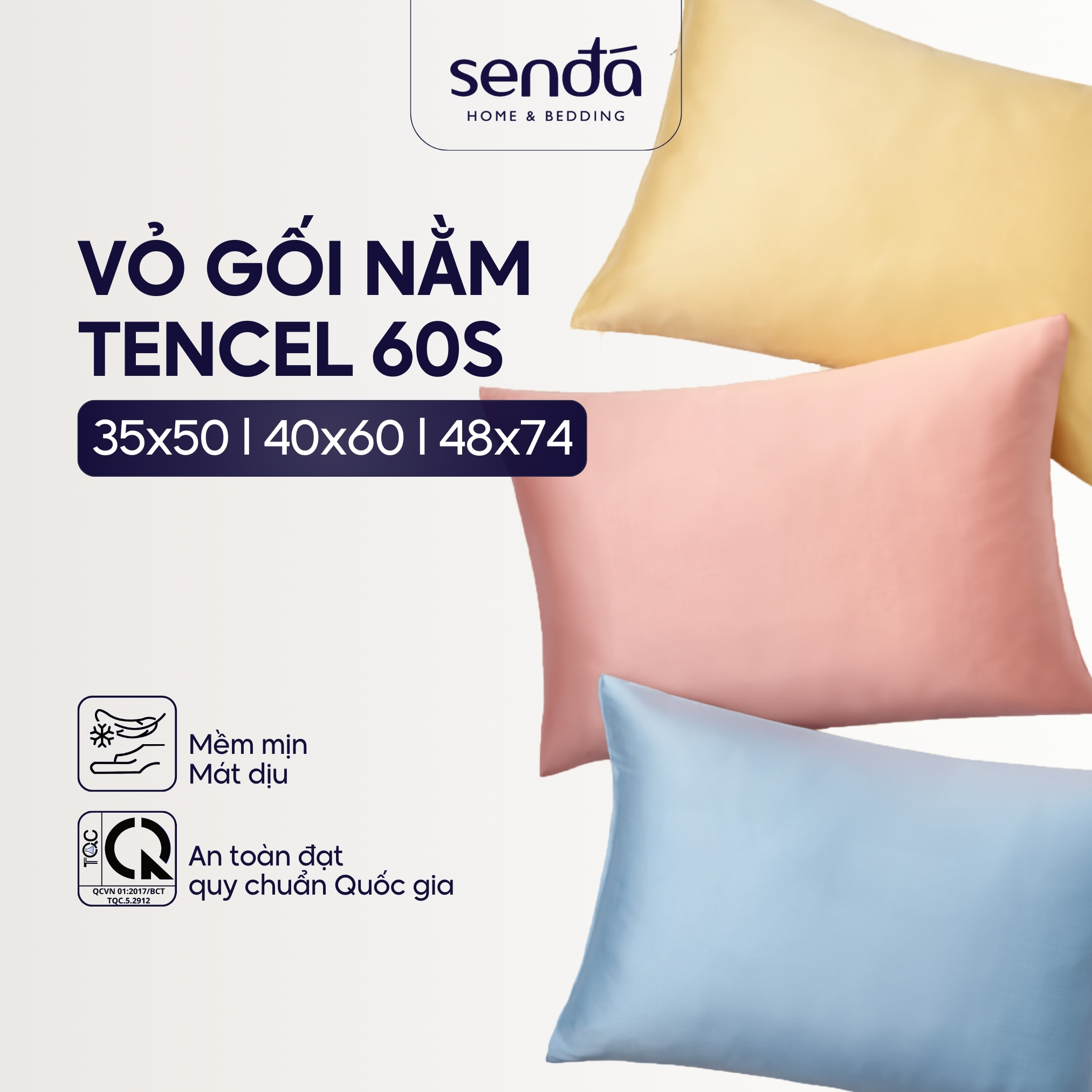 Vỏ gối nằm lụa TENCEL cao cấp SEN ĐÁ 48x74 40x60 35x50 cm trơn màu, áo gối siêu mát mịn, ngừa nếp nhăn và không xơ rối tóc, đạt tiêu chuẩn QCVN không formaldehyde thân thiện với làn da