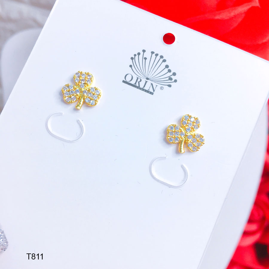 Bông tai nữ cỏ 3 lá đính đá thiết kế thời thượng Orin T811