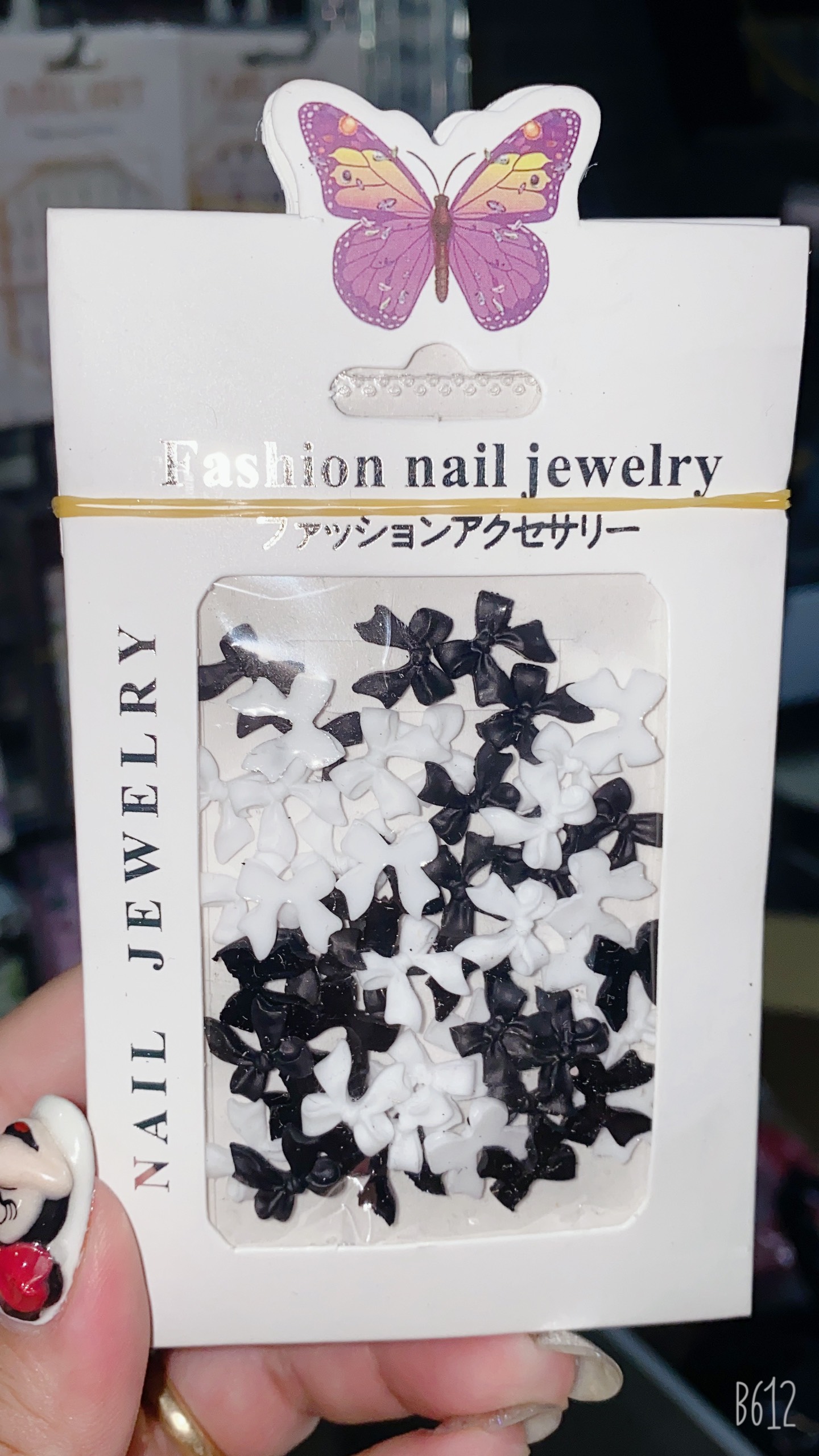 Set charm nơ trắng-đen trang trí móng, nơ trang trí nail