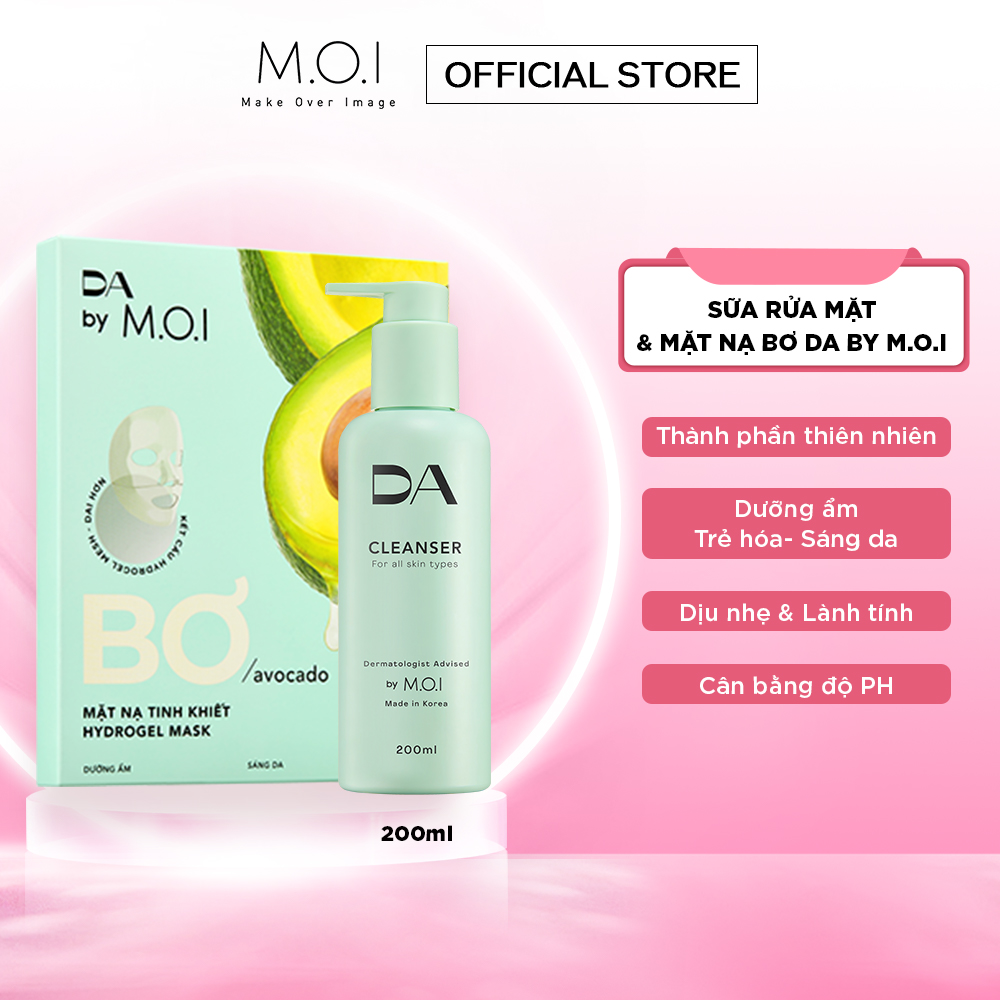 Bộ đôi mặt nạ bơ tinh khiết hydrogel da by m.o.i và sữa rửa mặt da by m.o.i 200ml dạng gel 2 trong 1