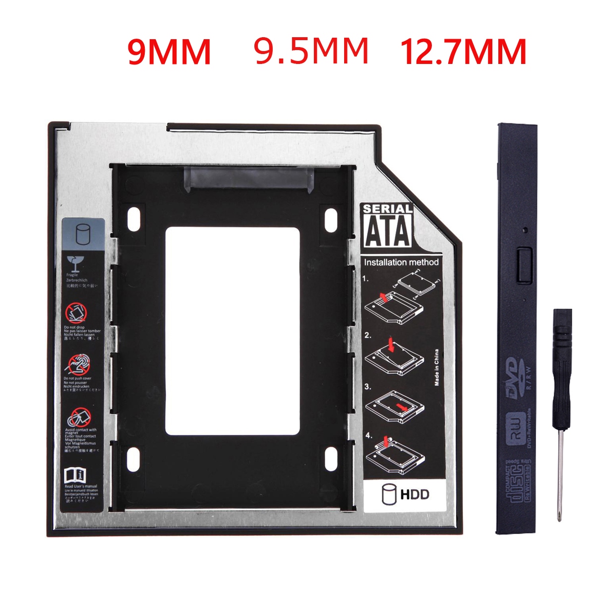 Aluminum 2nd hdd 9.5mm 12.7mm 3.0 optibay hard disk drive enclosure dvd adapter case 2.5 ssd for